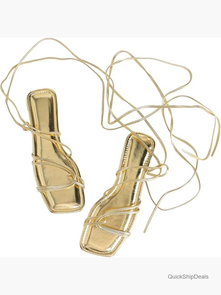 Women's Lace Up Strappy Flat Gladiator Sandals Pu Leather Square Toe